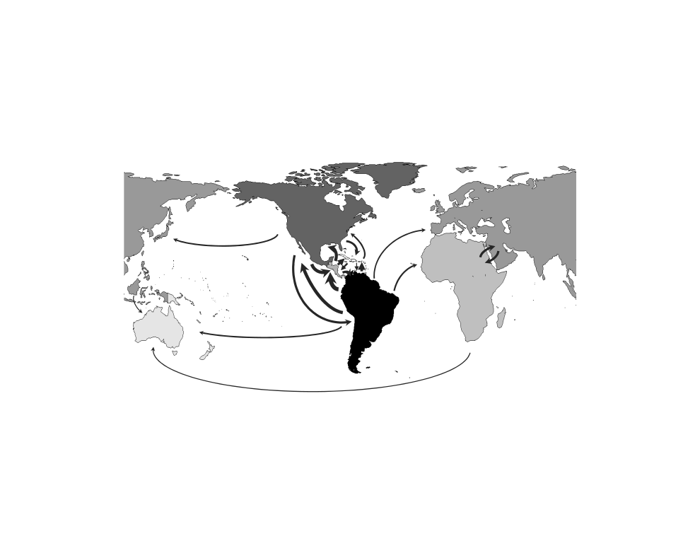 map with dispersal routes of Solanaceae